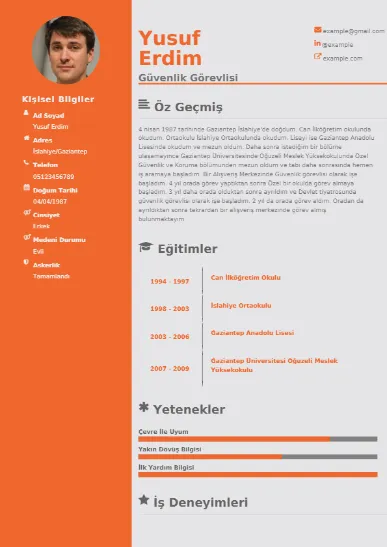 Güvenlik Görevlisi Örnek cv indir
